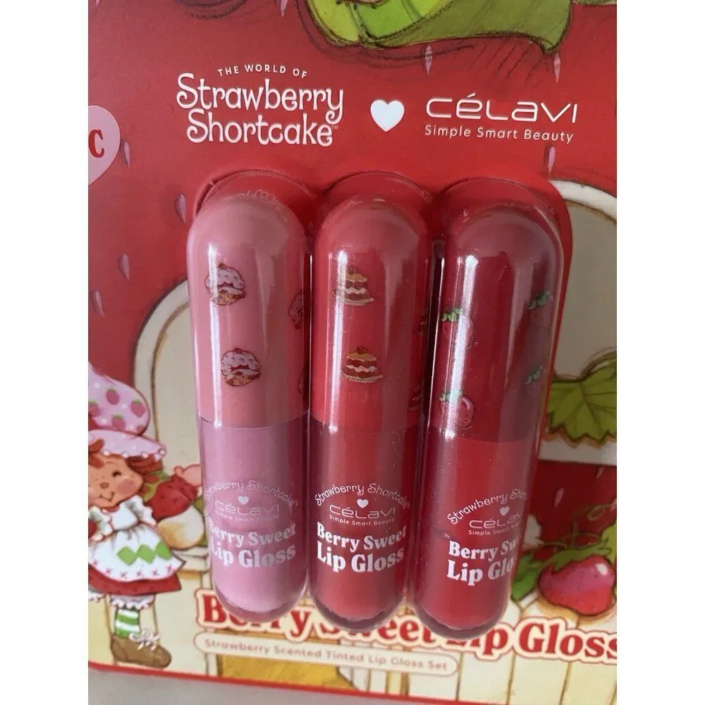 Set Of 3 Celavi STRAWBERRY SHORTCAKE‎ BERRY SWEET Tinted Scented Lip Gloss Trio